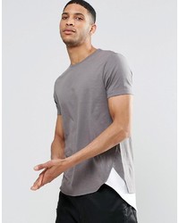 Asos Brand Super Longline T Shirt With Curved Hem In Gray