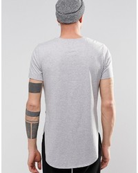 Asos Brand Super Longline T Shirt With Side Splits And Curved Hem In Gray