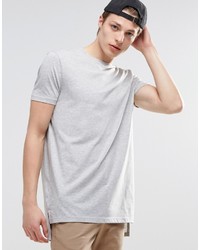 Asos Brand Super Longline T Shirt With Step Hem And Side Splits In Gray Marl
