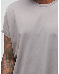 Asos Brand Super Oversized T Shirt With Rolled Sleeve In Gray