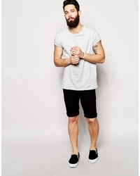 Asos Brand T Shirt With Crew Neck In Relaxed Fit With Rolled Sleeves