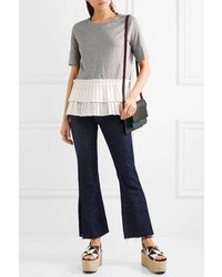 Marni Cotton Jersey And Tiered Pleated Poplin T Shirt