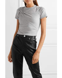 T by Alexander Wang Cropped Twist Front Stretch Cotton Jersey T Shirt