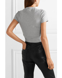 T by Alexander Wang Cropped Twist Front Stretch Cotton Jersey T Shirt