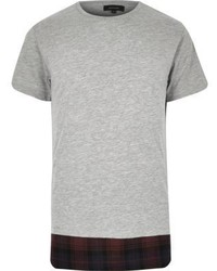 River Island Grey Checked Hem Longline T Shirt
