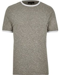 River Island Grey Contrast Neck Trim Slim Fit T Shirt