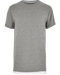 River Island Grey Marl Longline Double Layer T Shirt