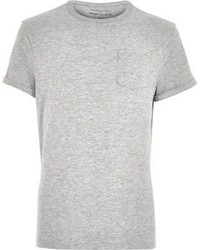 River Island Grey Marl Roll Sleeve Pocket T Shirt