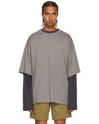 Dries Van Noten Grey Supima Cotton Dropped Sleeve T Shirt
