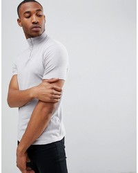 ASOS DESIGN Knitted Turtle Neck T Shirt With Zip In Pale Grey