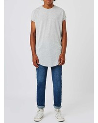 Topman Light Grey Longline Drop Shoulder T Shirt