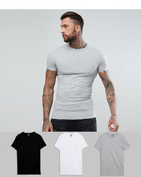 ASOS DESIGN Longline Muscle Fit T Shirt With Crew Neck 3 Pack Save