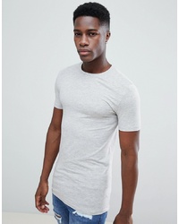 ASOS DESIGN Longline Muscle Fit T Shirt With Crew Neck In Grey Marl