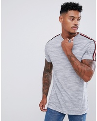 ASOS DESIGN Longline T Shirt In Interest Fabric With Contrast Taping In Grey