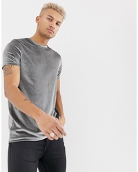 ASOS DESIGN Longline Velour T Shirt In Grey