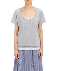 Sacai Luck Lace Trimmed T Shirt Grey