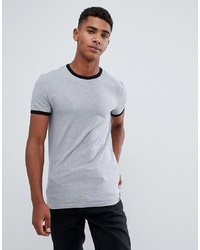ASOS DESIGN Muscle Fit T Shirt With Contrast Ringer In Grey