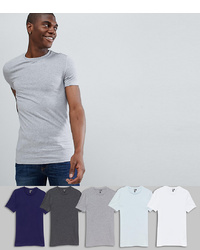 ASOS DESIGN Muscle Fit T Shirt With Crew Neck 5 Pack Save