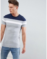 ASOS DESIGN Muscle Fit T Shirt With Cut And Sew Panels In Grey Marl