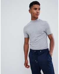 ASOS DESIGN Muscle Fit T Shirt With Turtle Neck In Grey Marl