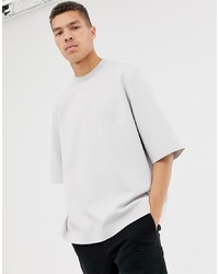 ASOS WHITE Oversized T Shirt In Ice Grey Scuba With Double Neck