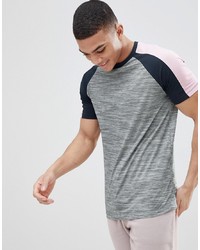 ASOS DESIGN Raglan T Shirt In Grey Interest Fabric With Contrast Split Sleeves