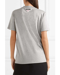 Prada Rubber Appliqud Cotton Jersey T Shirt Gray