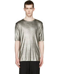 Fendi Silver Shiny Ribbed T Shirt