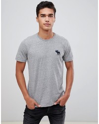 Abercrombie & Fitch Slim Fit T Shirt Exploded Icon Crew Neck In Grey Marl Heather Grey