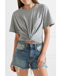 Alexander Wang T By Cropped Twist Front Stretch Cotton Jersey T Shirt Light Gray