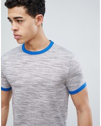 ASOS DESIGN T Shirt In Interest Fabric With Contrast Neck Trim In Grey