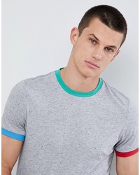 ASOS DESIGN T Shirt In Textured Fabric With Contrast Neck And Cuff In Grey Nepp