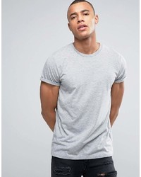 Asos T Shirt With Crew Neck And Roll Sleeve In Gray Marl