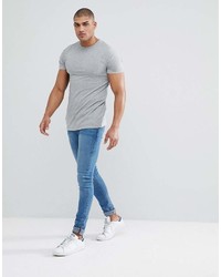 Asos Tall Longline T Shirt With Crew Neck In Gray Marl