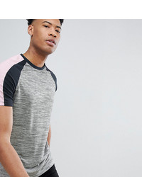 ASOS DESIGN Tall Raglan T Shirt In Grey Interest Fabric With Contrast Split Sleeves