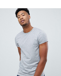 ASOS DESIGN Tall T Shirt With Crew Neck And Roll Sleeve In Grey Marl
