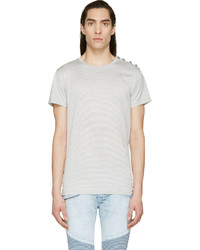 Balmain White Grey Striped T Shirt
