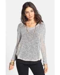 Lush Crochet Side Marled Sweater Grey Large