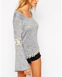 Asos Petite Cut And Sew Sweater With Lace Insert