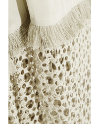 By Malene Birger Xoea Fringed Crochet Paneled Silk Crepe De Chine Maxi Dress Light Green