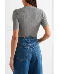 Valentino Cropped Ribbed Cashmere Sweater Gray