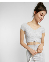 Express Fitted Marled Ruched Front Cropped Sweater