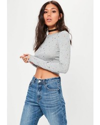Missguided Grey Distressed Cropped Sweater