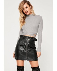 Missguided Grey Tie Waist Basic Cropped Sweater
