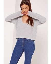 Missguided Grey V Neck Slouchy Crop Sweater
