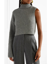 Michael Kors Michl Kors Collection One Shoulder Cropped Wool And Mohair Blend Turtleneck Sweater Gray
