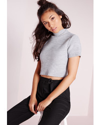Missguided Capped Sleeve Crop Basic Sweater Grey
