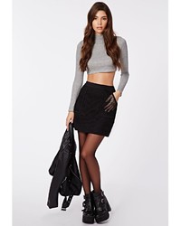 Missguided Dharma Ribbed Turtle Neck Long Sleeve Crop Top Grey