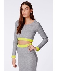 Missguided Grazyna Ribbed Lime Contrast Crop Top