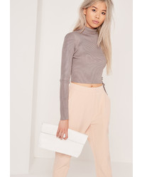 Missguided Grey Basic Turtle Neck Long Sleeve Cropped Sweater